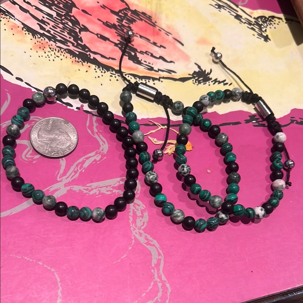 Malachite Onyx Jasper Hematite Beads 3 Bracelet Set